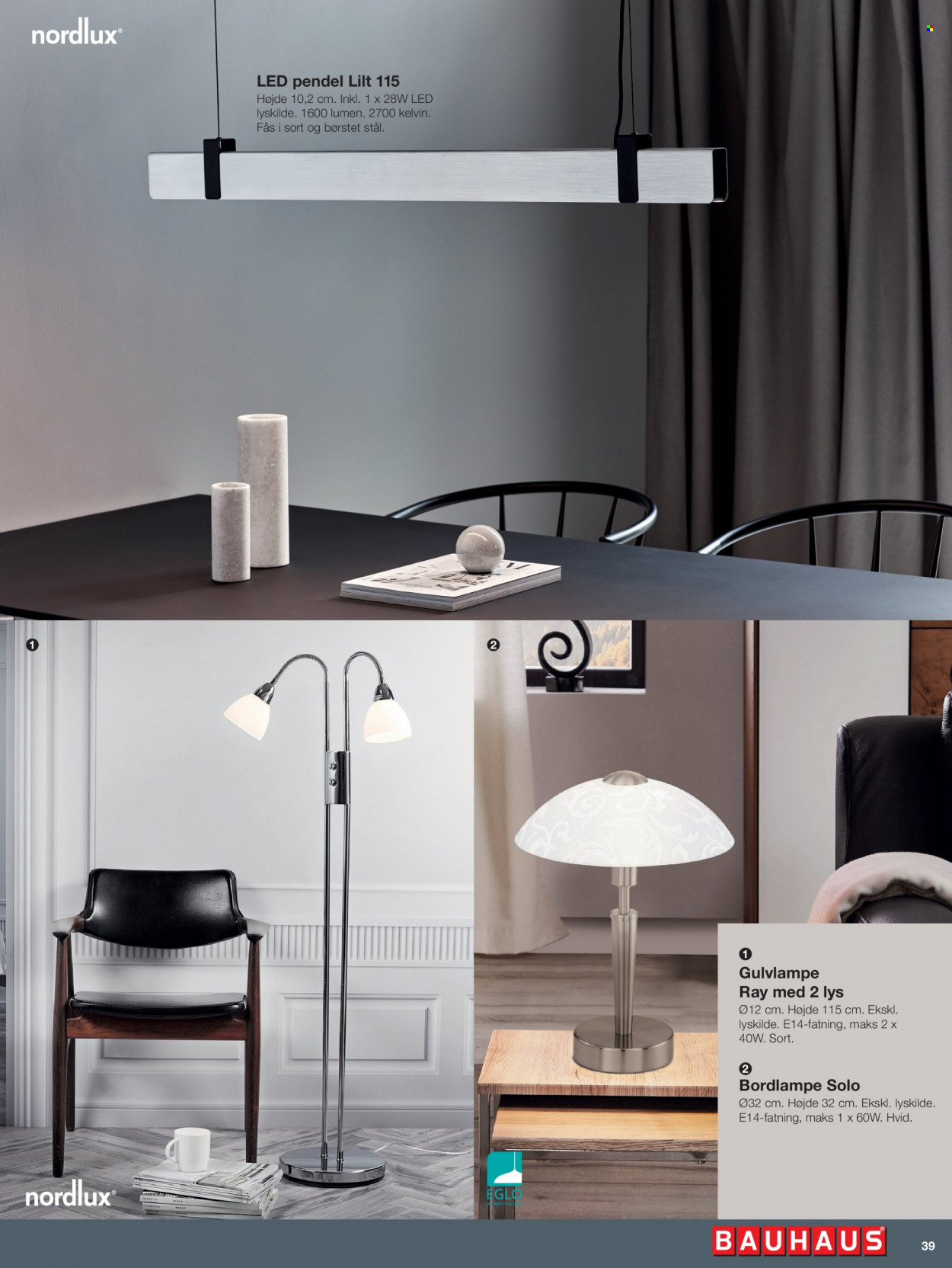 Bauhaus tilbud  - tilbudsprodukter - pendel, bordlampe, gulvlampe, Nordlux. Side 39.