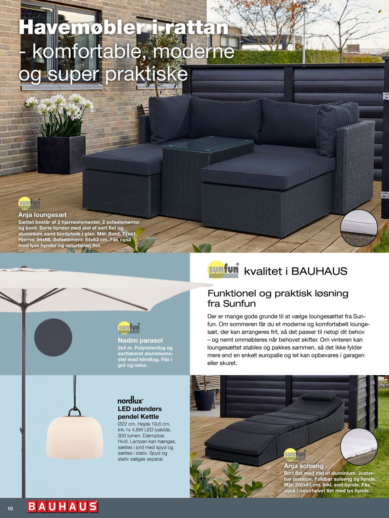 Bauhaus tilbud  - tilbudsprodukter - loungesæt, havemøbler, bordplade, pendel, parasol. Side 10.