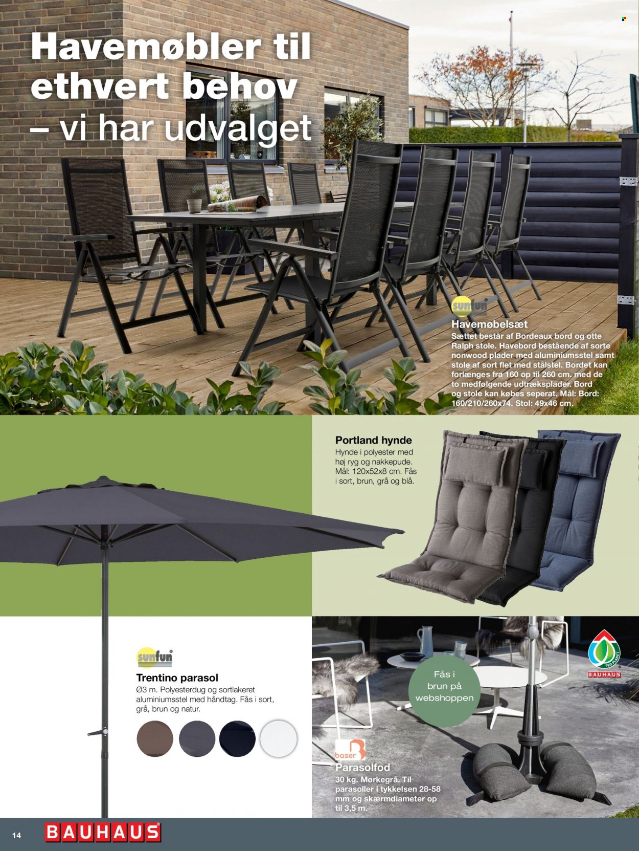 Bauhaus tilbud  - tilbudsprodukter - havemøbler, havemøbel, stol, parasol, parasolfod. Side 14.