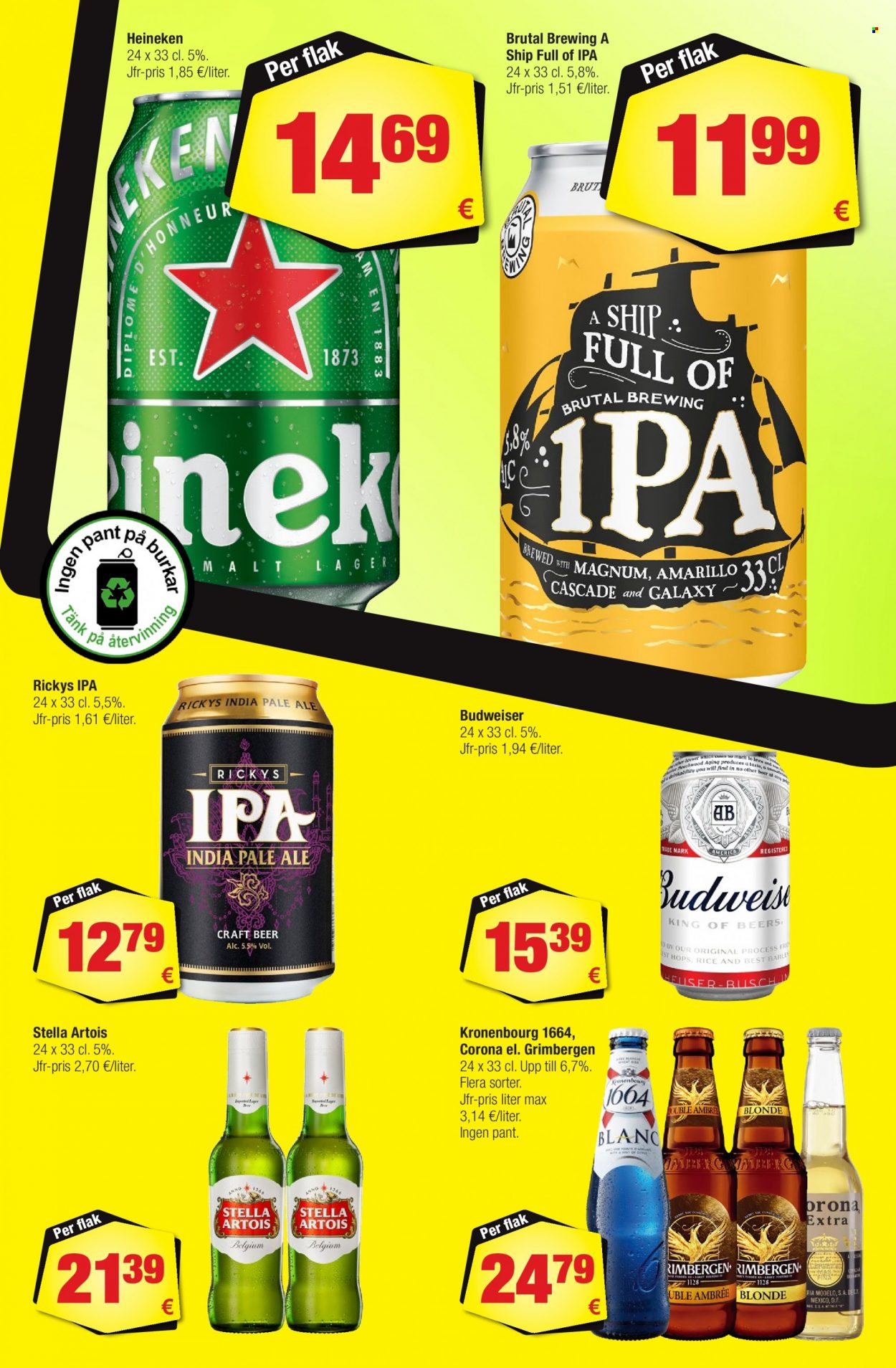 thumbnail - Calle tilbud  - 8.11.2023 - 2.1.2024 - tilbudsprodukter - Heineken, pale ale, Stella Artois, øl, IPA, Grimbergen, Corona, Magnum. Side 4.