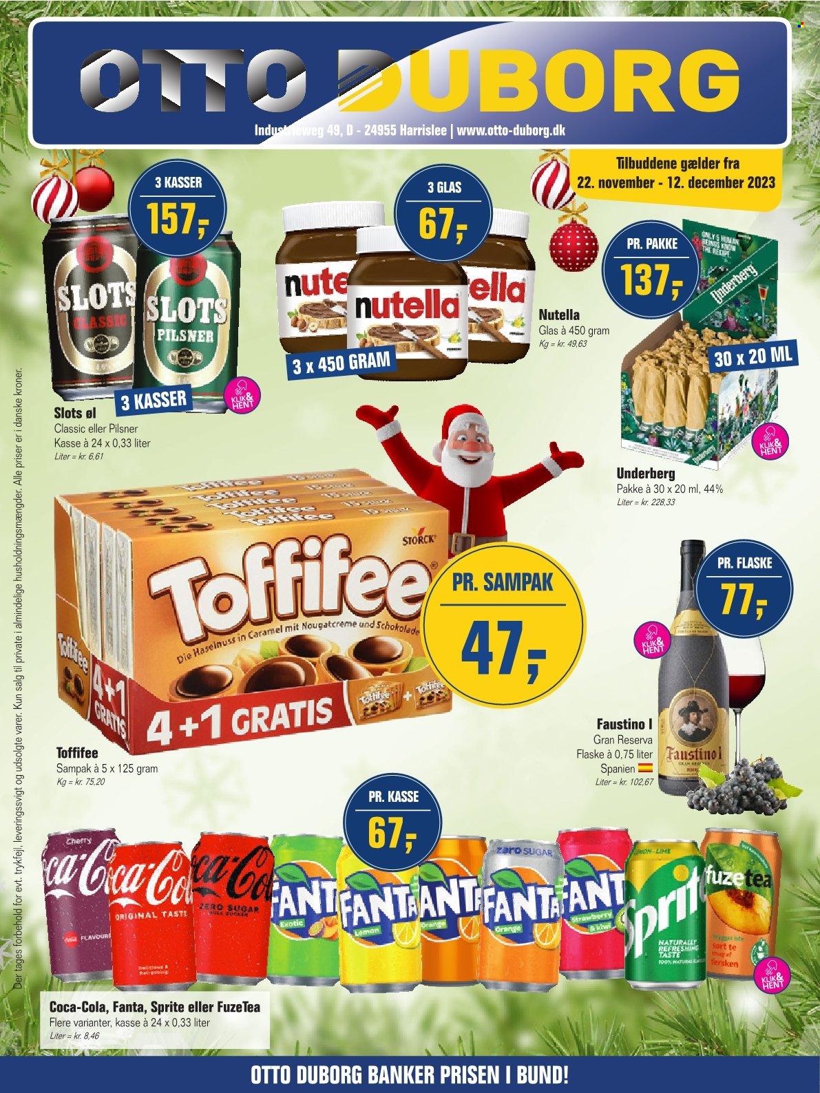Otto Duborg tilbud  - 22.11.2023 - 12.12.2023 - tilbudsprodukter - fersken, Toffifee, Nutella, vin. Side 1.