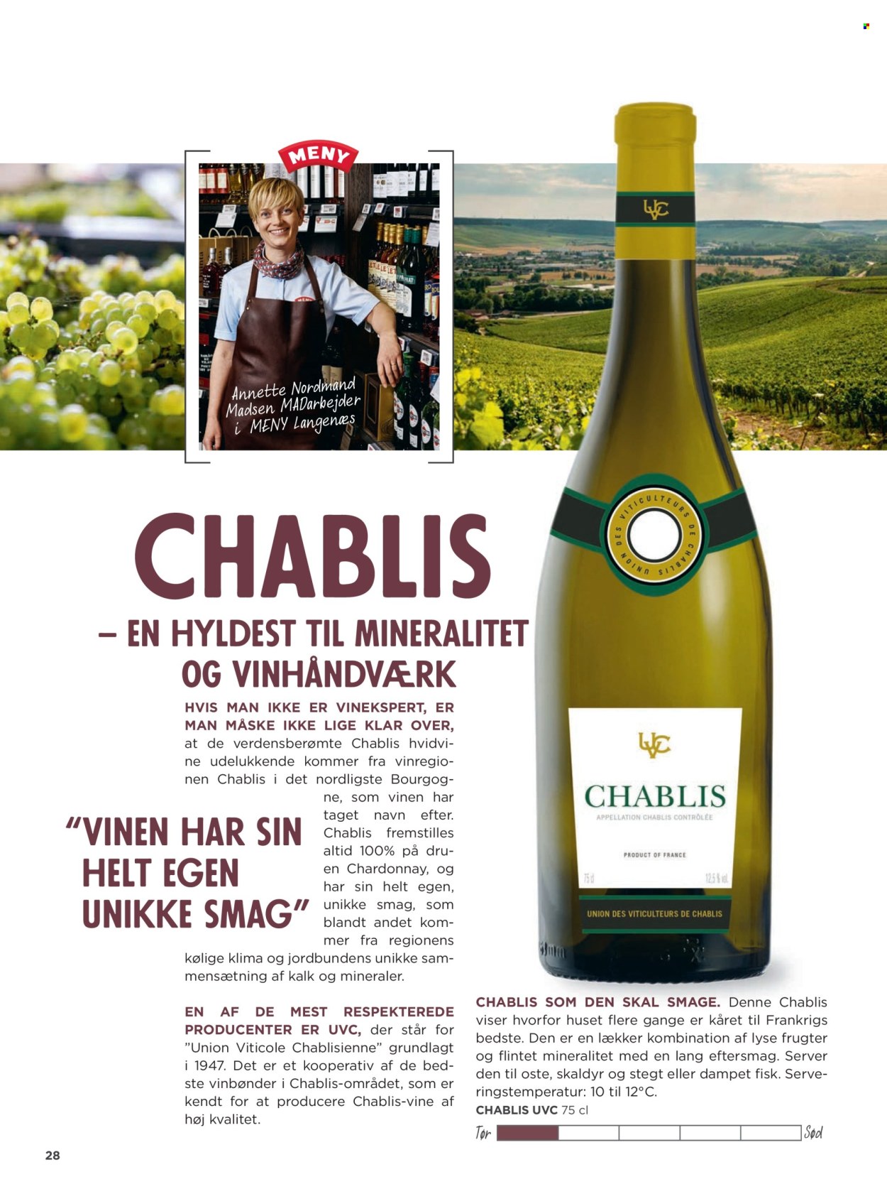 thumbnail - MENY tilbud  - tilbudsprodukter - hvidvin, Chablis, Chardonnay, vin. Side 28.