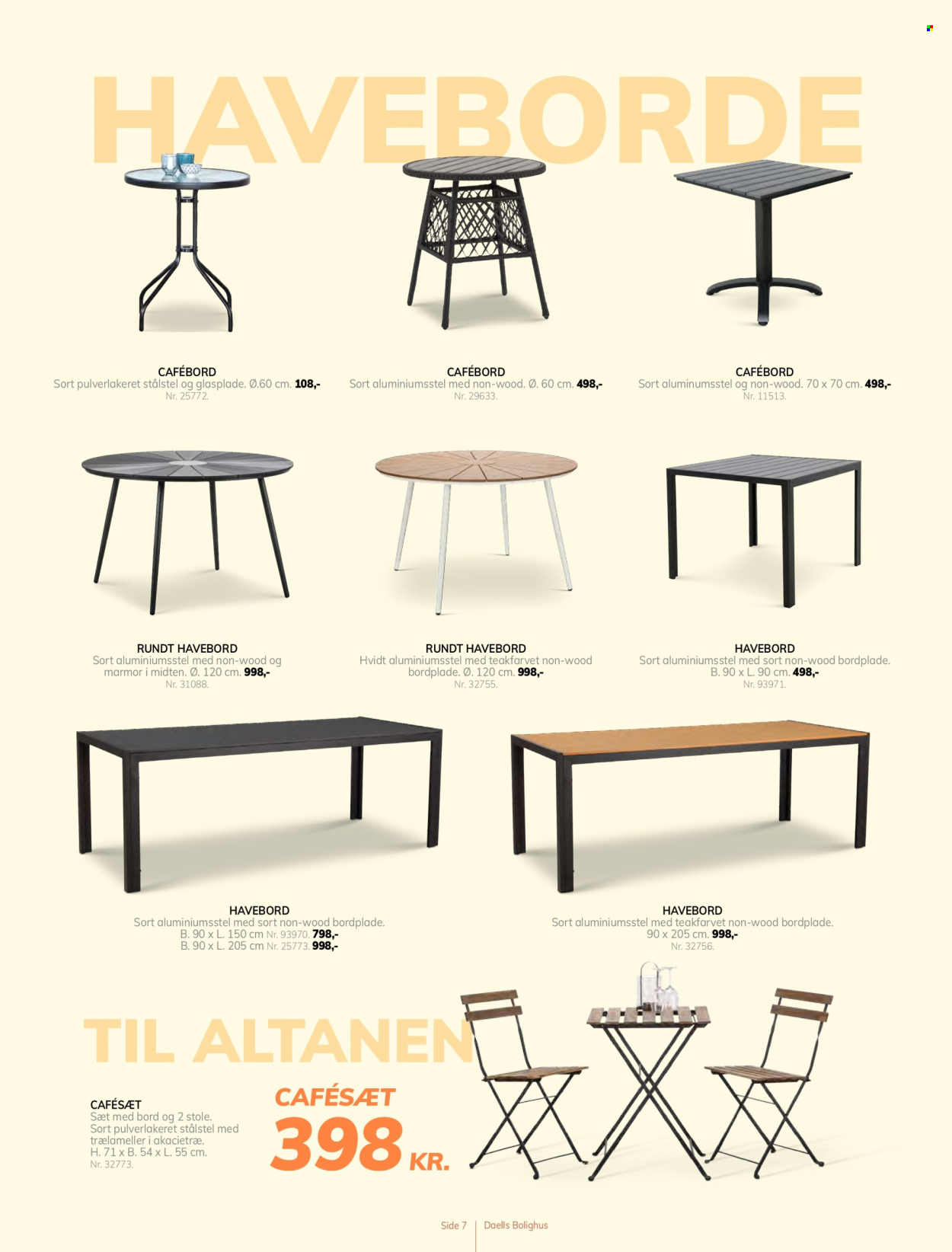 thumbnail - Daells Bolighus tilbud  - tilbudsprodukter - cafesæt, stol, bordplade. Side 7.
