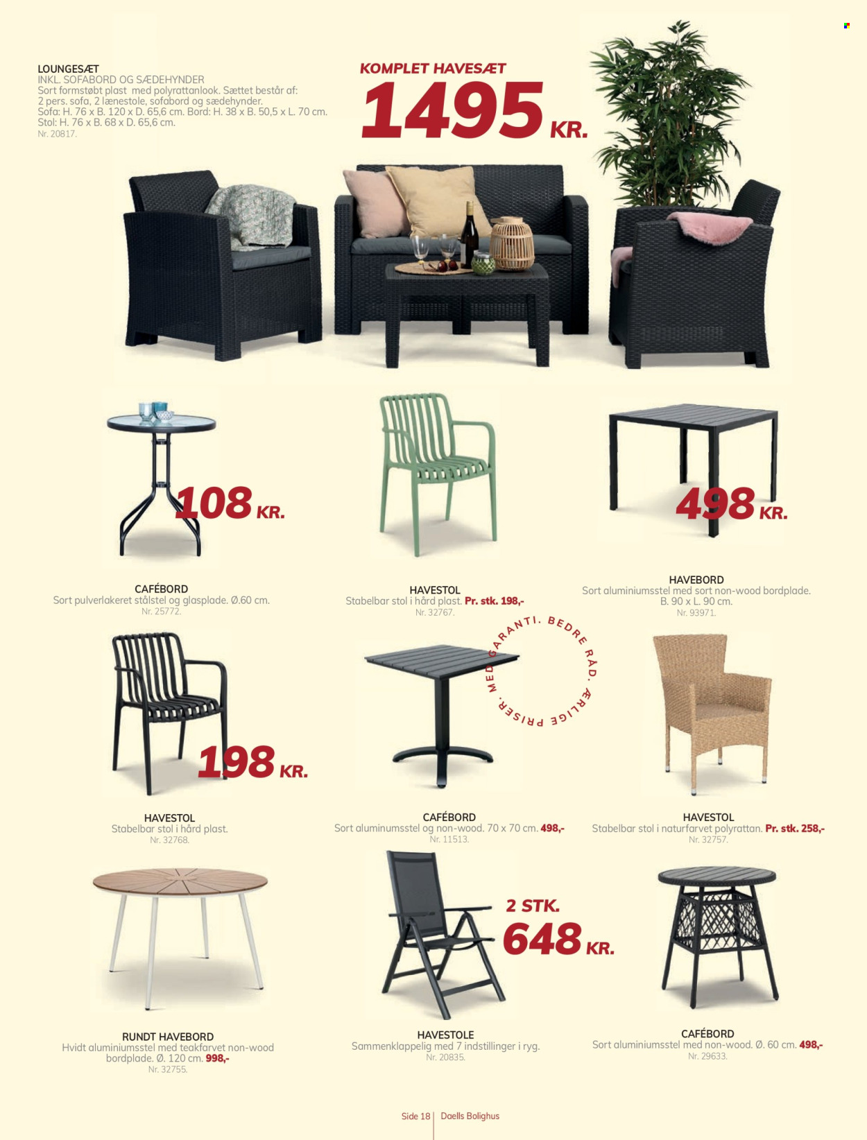 thumbnail - Daells Bolighus tilbud  - tilbudsprodukter - loungesæt, bord, stol, sofa, sofabord, bordplade. Side 18.