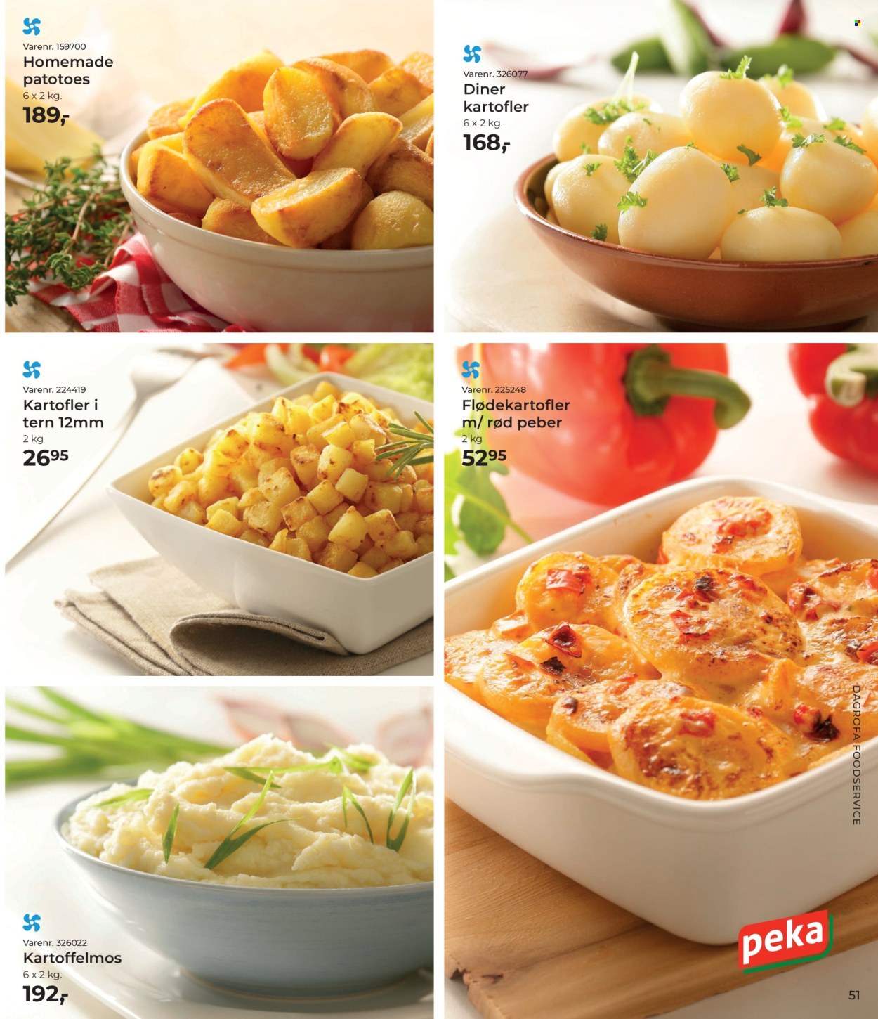 thumbnail - Dagrofa tilbud  - 1.4.2024 - 31.5.2024 - tilbudsprodukter - kartofler, flødekartofler. Side 51.
