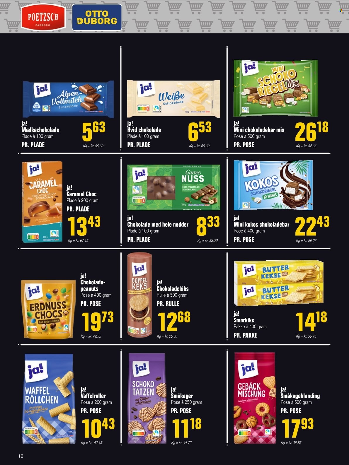 thumbnail - Otto Duborg tilbud  - 11.4.2024 - 1.5.2024 - tilbudsprodukter - chokolade, chokoladebar, småkager, mælkechokolade, nødder, peanuts. Side 12.