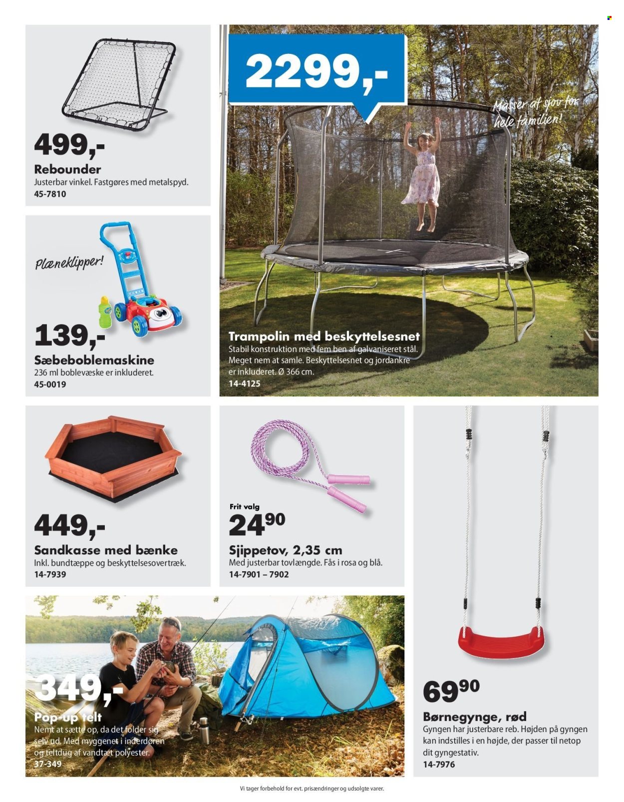 thumbnail - Biltema tilbud  - tilbudsprodukter - telt, gyngestativ, trampolin, plæneklipper. Side 19.