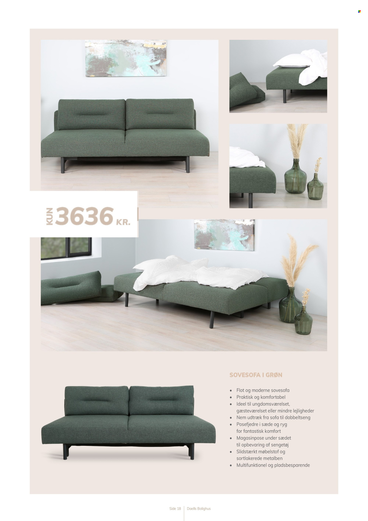 thumbnail - Daells Bolighus tilbud  - tilbudsprodukter - sofa, sovesofa. Side 18.