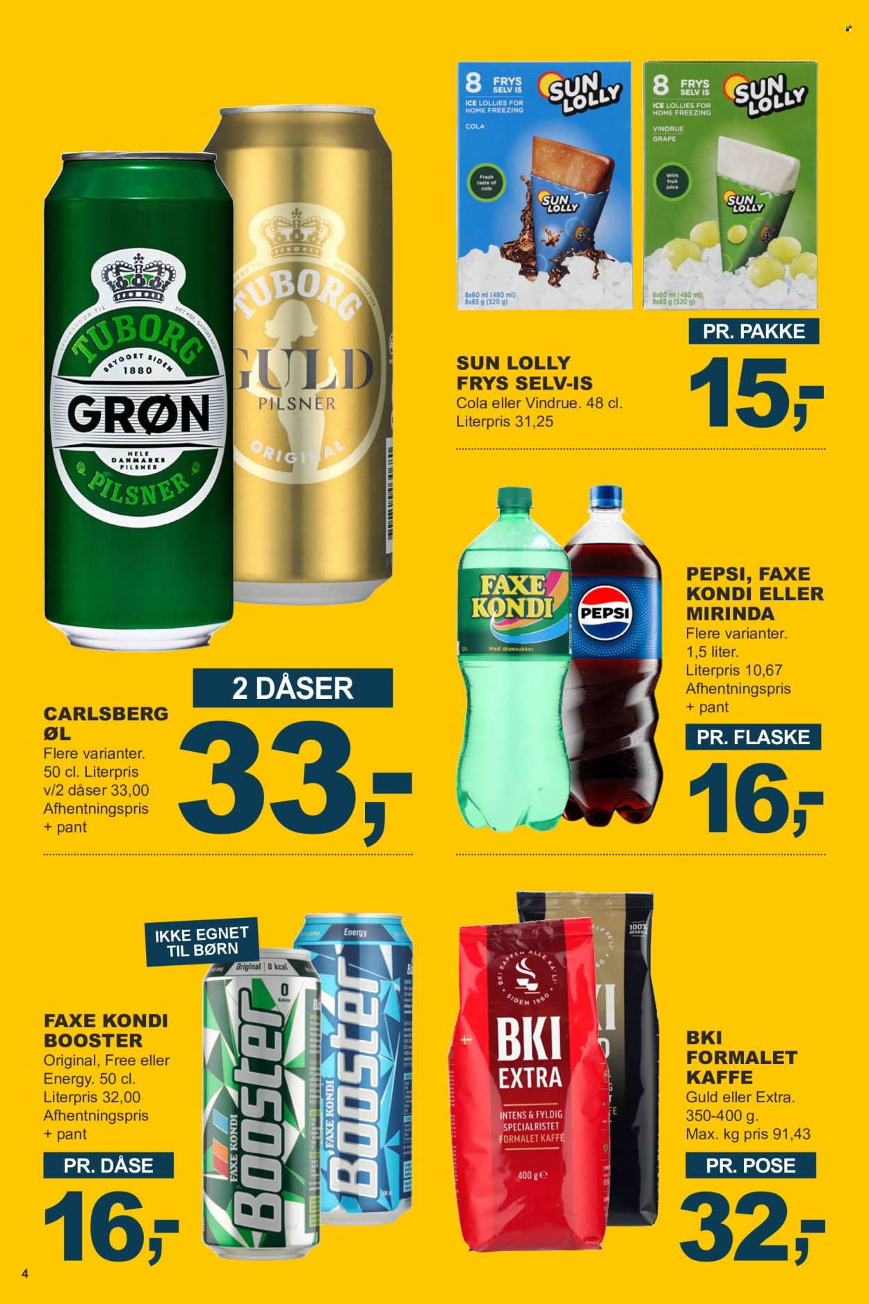 thumbnail - Let-Køb tilbud  - 22.4.2024 - 5.5.2024 - tilbudsprodukter - Carlsberg, øl, Pepsi, saft, sodavand, Faxe Kondi, kaffe, formalet kaffe. Side 4.