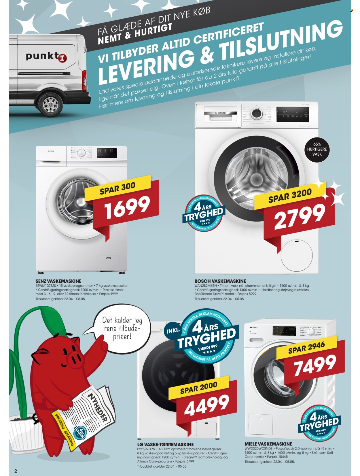 thumbnail - Punkt1 tilbud  - 22.4.2024 - 5.5.2024 - tilbudsprodukter - Bosch, LG, Miele, vaskemaskiner. Side 2.