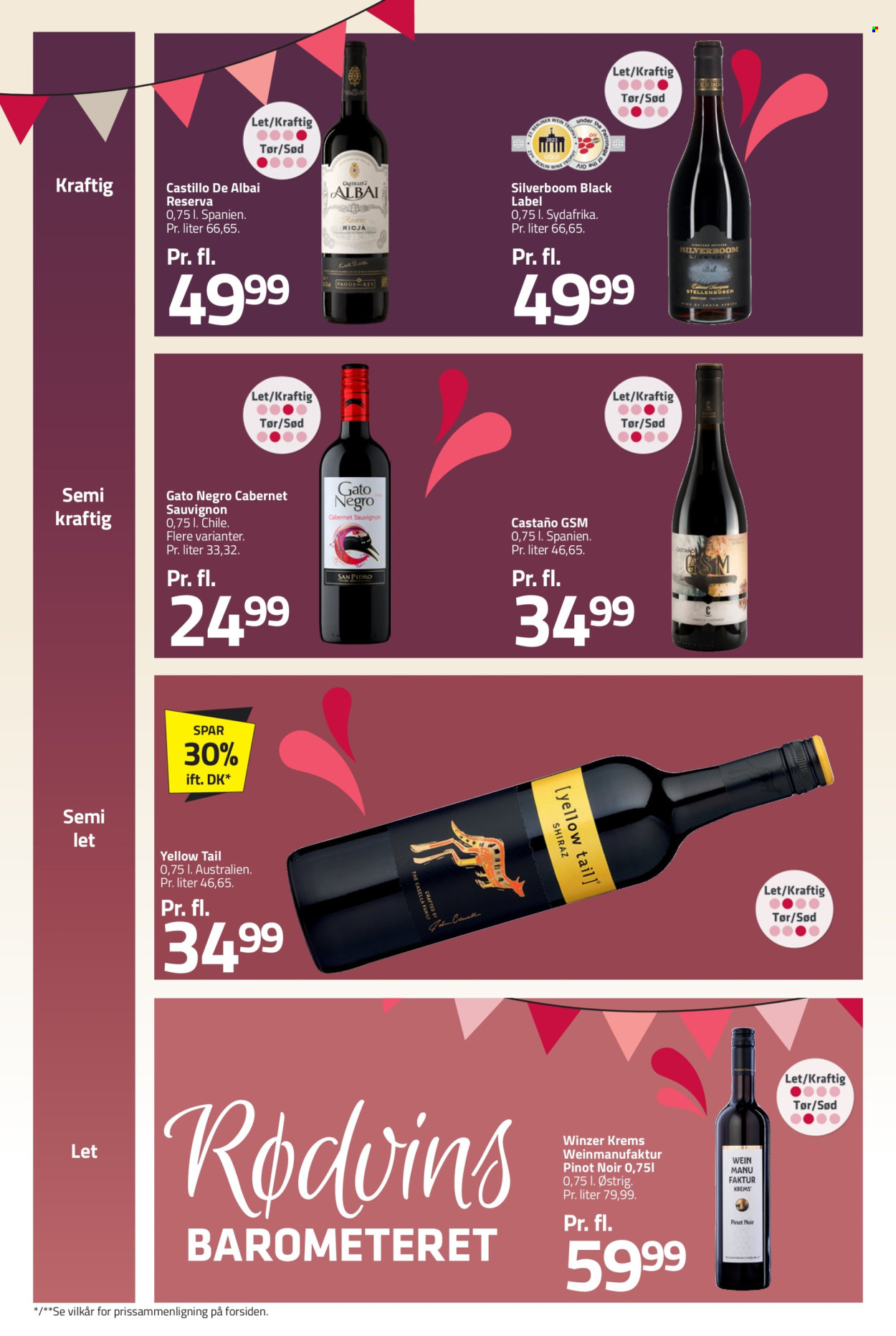 thumbnail - Fleggaard tilbud  - 24.4.2024 - 14.5.2024 - tilbudsprodukter - Cabernet Sauvignon, Pinot Noir, Rioja, vin, Shiraz. Side 10.