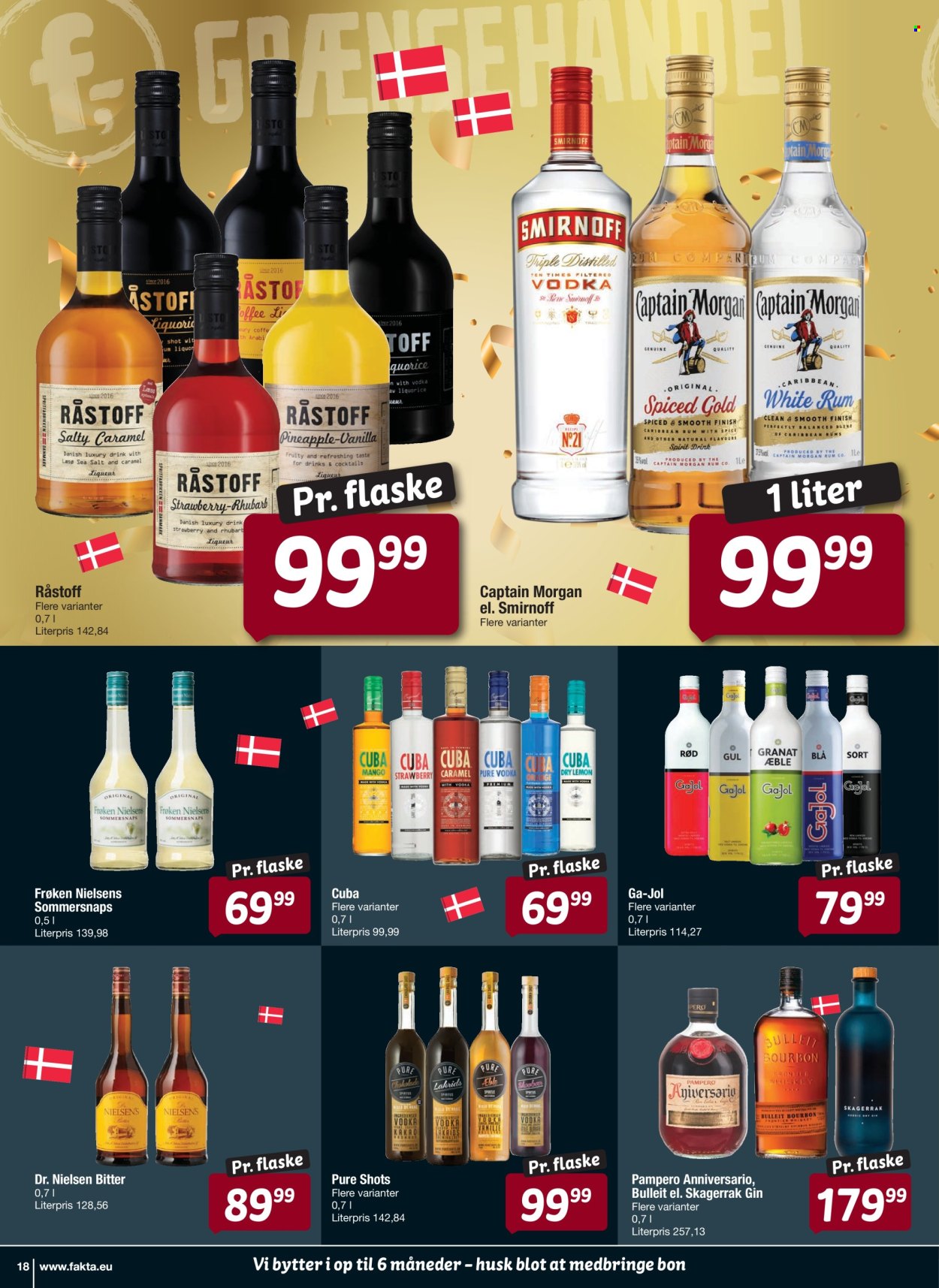 thumbnail - fakta Tyskland tilbud  - 24.4.2024 - 7.5.2024 - tilbudsprodukter - chokolade, kakao, vanilje, bourbon, Captain Morgan, gin, Smirnoff, vodka, whisky. Side 19.