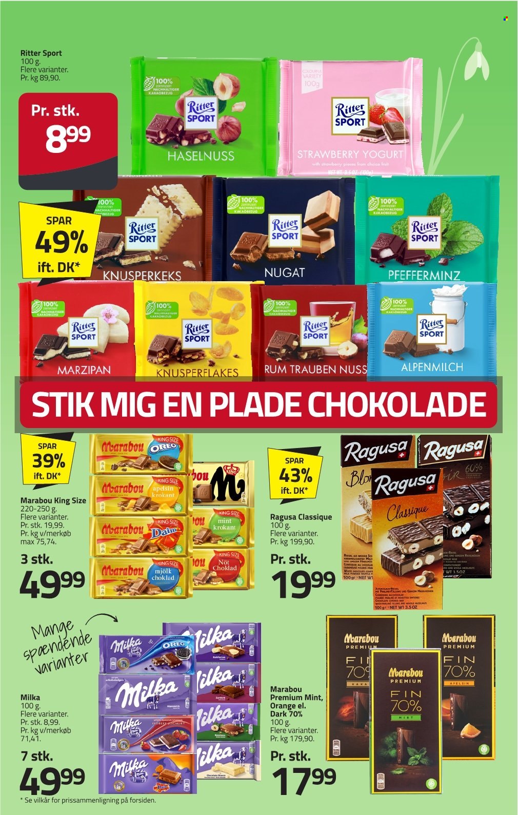 thumbnail - Fleggaard tilbud  - 24.4.2024 - 14.5.2024 - tilbudsprodukter - Milka, chokolade, Marabou, Oreo, ritter sport. Side 20.
