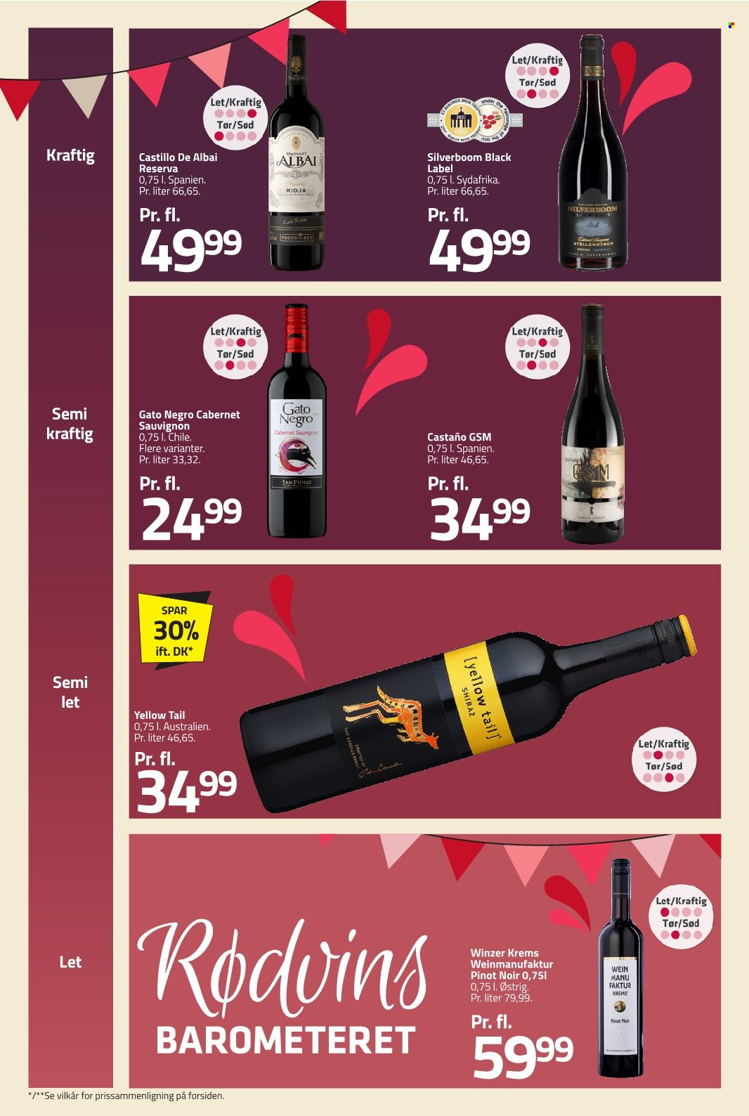 thumbnail - Fleggaard tilbud  - 24.4.2024 - 14.5.2024 - tilbudsprodukter - Cabernet Sauvignon, Pinot Noir, Rioja, vin, Shiraz. Side 61.