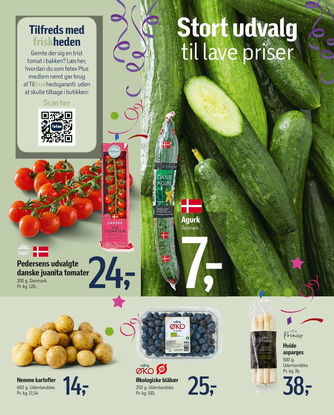 thumbnail - føtex tilbud  - 26.4.2024 - 8.5.2024 - tilbudsprodukter - blåbær, agurk, asparges, hvide asparges, kartofler, tomat. Side 16.