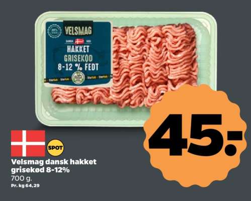Velsmag dansk hakket grisekød 8-12%