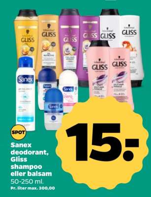 Sanex deodorant, Gliss shampoo eller balsam