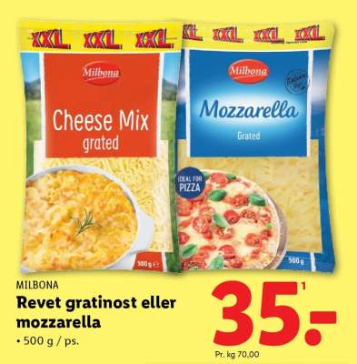MILBONA Revet gratinost eller mozzarella