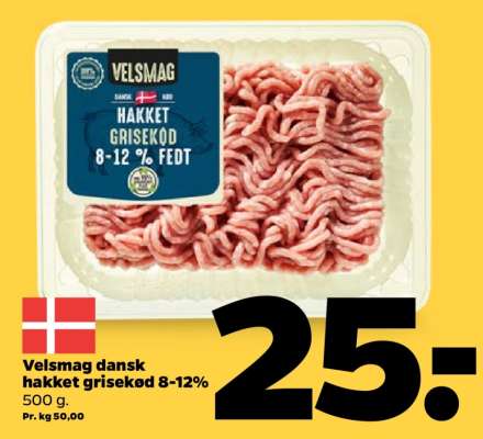 Velsmag dansk hakket grisekød 8-12%