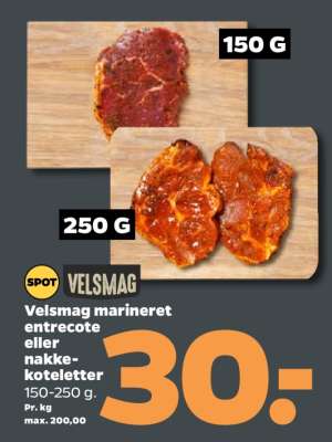Velsmag marineret entrecote eller nakkekoteletter