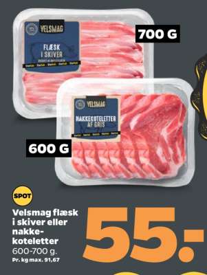 Velsmag flæsk i skiver eller nakkekoteletter