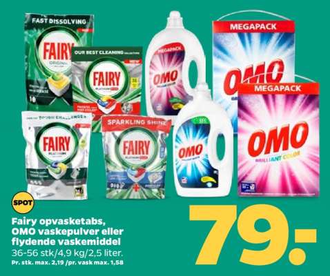 Fairy opvasketabs, OMO vaskepulver eller flydende vaskemiddel