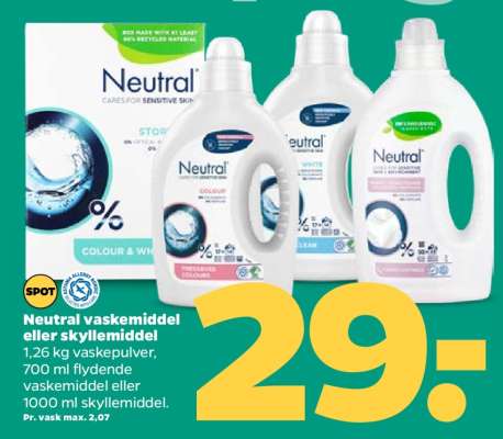 Neutral vaskemiddel eller skyllemiddel