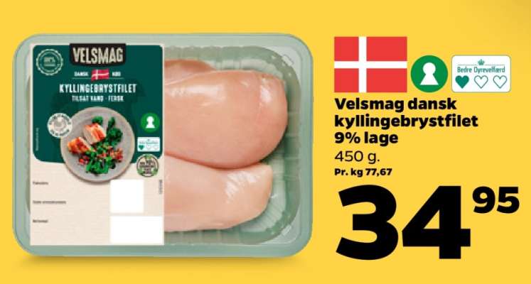Velsmag dansk kyllingebrystfilet 9% lage