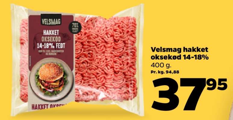 Velsmag hakket oksekød 14-18%