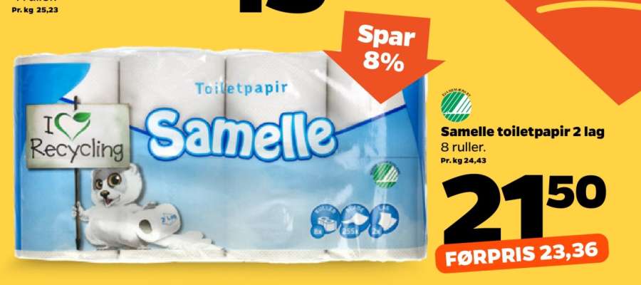 Samelle toiletpapir 2 lag
