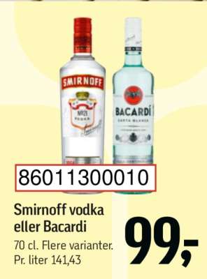 Smirnoff vodka eller Bacardi