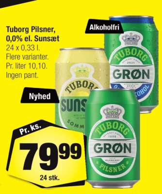 Tuborg Pilsner, 0,0% el. Sunsæt