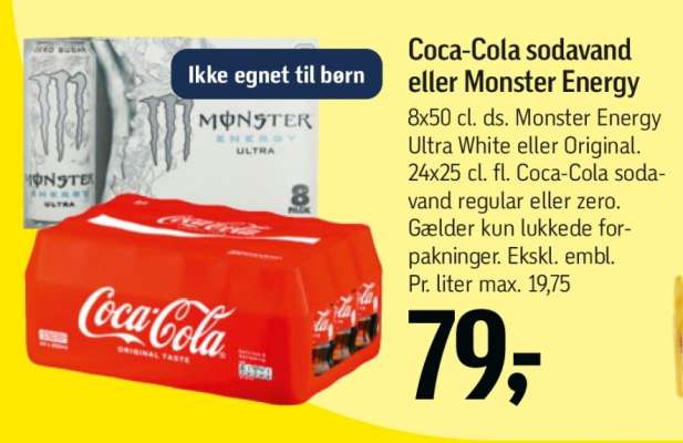 Coca-Cola sodavand eller Monster Energy