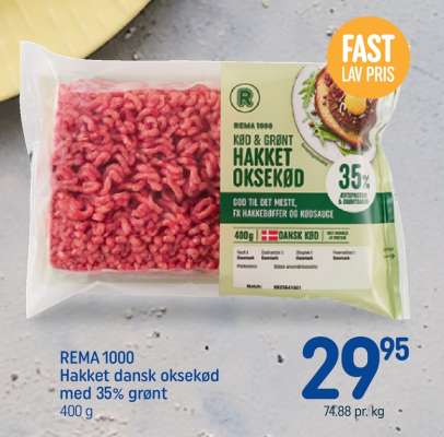 REMA 1000 Hakket dansk oksekød med 35% grønt