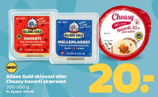Allans Guld skiveost eller Cheasy havarti skæreost