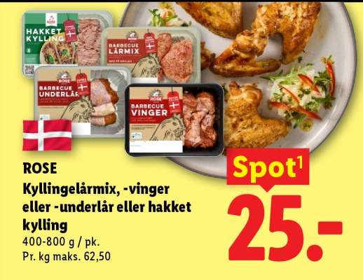 ROSE Kyllingelårmix, -vinger eller -underlår eller hakket kylling