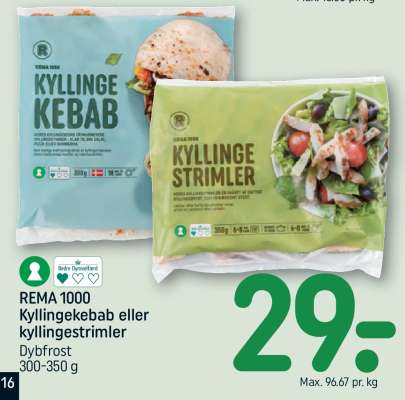 REMA 1000 kyllingekebab eller kyllingestrimler