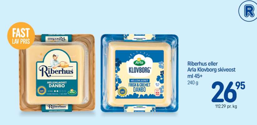 Riberhus eller Arla Klovborg skiveost ml 45+