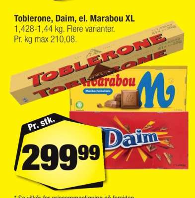 Toblerone, Daim, el. Marabou XL