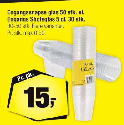Engangssnapse glas 50 stk. el. Engangs Shotsglas 5 cl. 30 stk.
