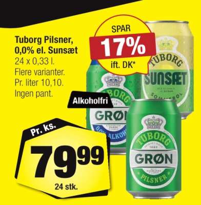 Tuborg Pilsner, 0,0% el. Sunsæt