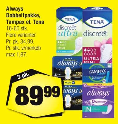 Always Dobbeltpakke, Tampax el. Tena
