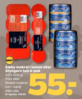 Sæby makrel i tomat eller Glyngøre tun 4-pak