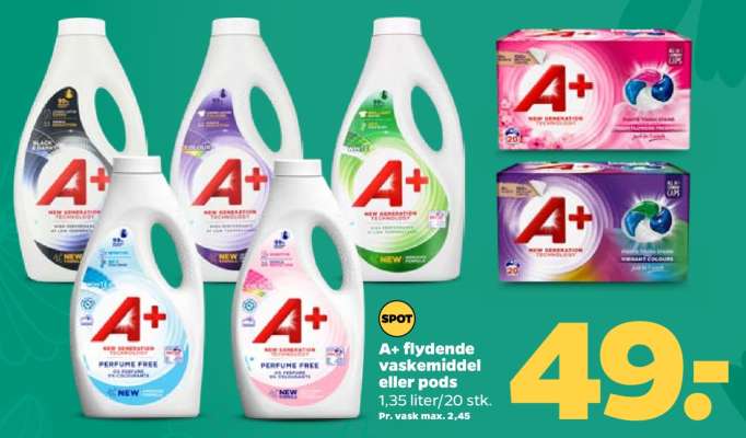 A+ flydende vaskemiddel eller pods