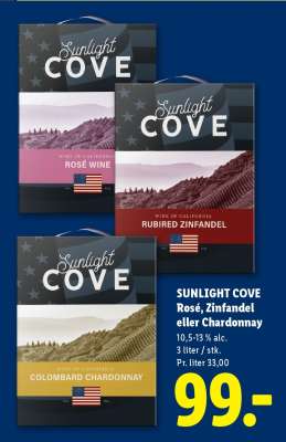SUNLIGHT COVE Rosé, Zinfandel eller Chardonnay