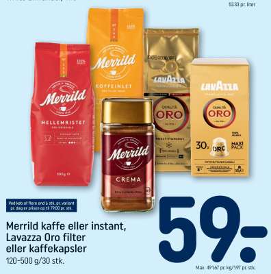 Merrild kaffe eller instant, Lavazza Oro filter eller kaffekapsler