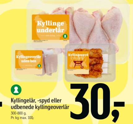 Kyllingelår, -spyd eller udbendede kyllingeoverlår
