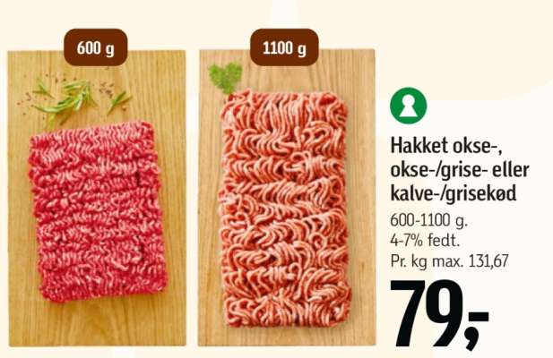 Hakket okse-, okse-/grise- eller kalve-/grisekød