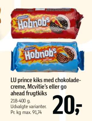 LU prince kiks med chokolade-creme, Mcvitie’s eller go ahead frugtkiks