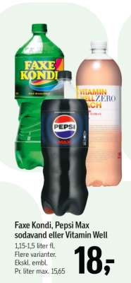 Faxe Kondi, Pepsi Max sodavand eller Vitamin Well